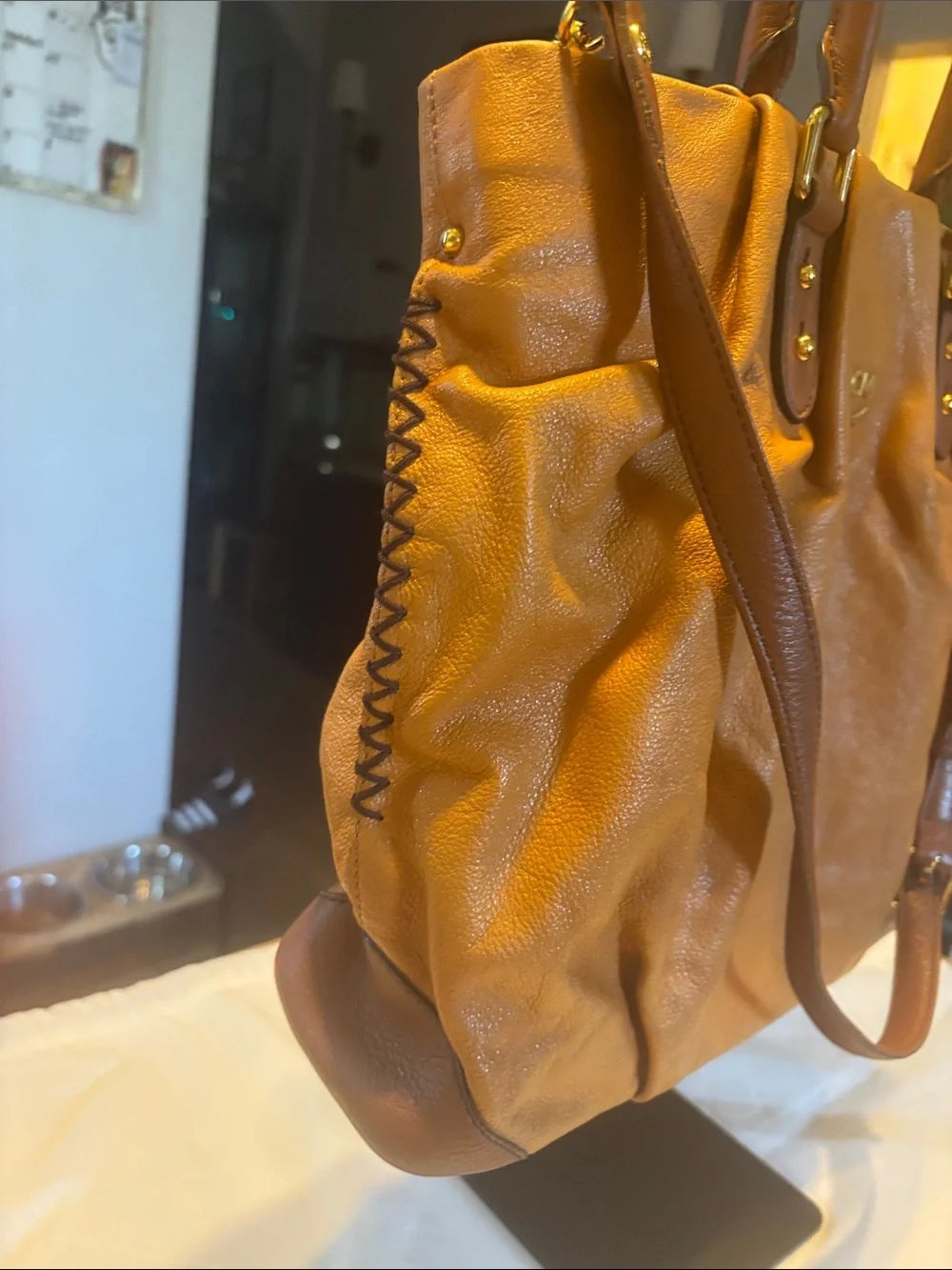 MCM Brown Leather Tote with Detachable Strap